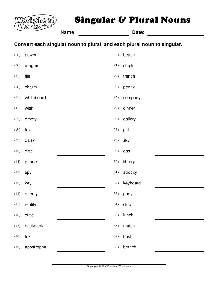 Plural Nouns Worksheet 5th Grade Plural Noun Worksheet