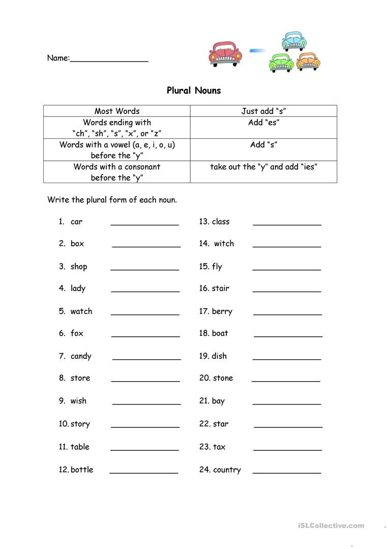Plural Nouns Worksheet 5th Grade Plural Nouns Worksheet English Esl Worksheets for Distance