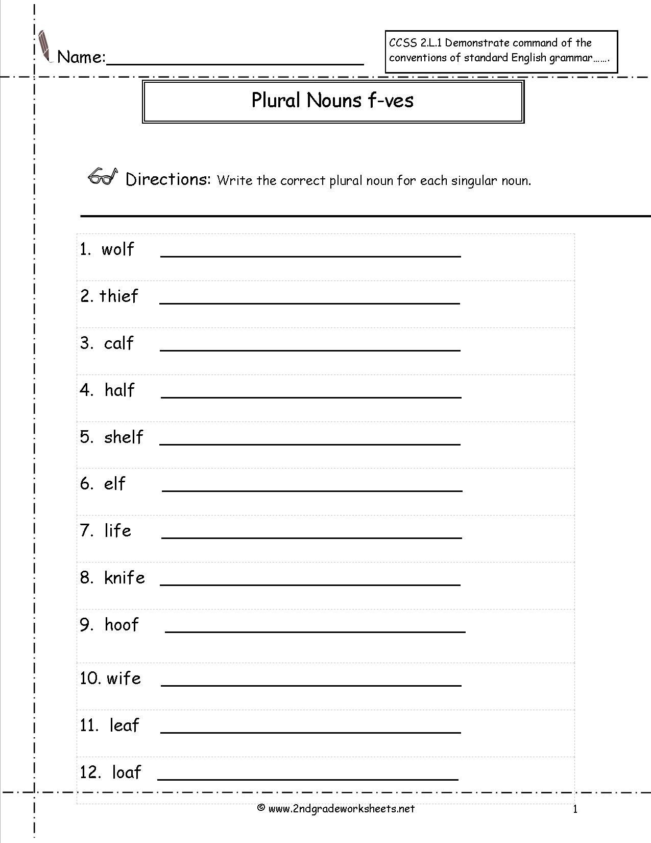 Plural Nouns Worksheet 5th Grade Plural Nouns Worksheet