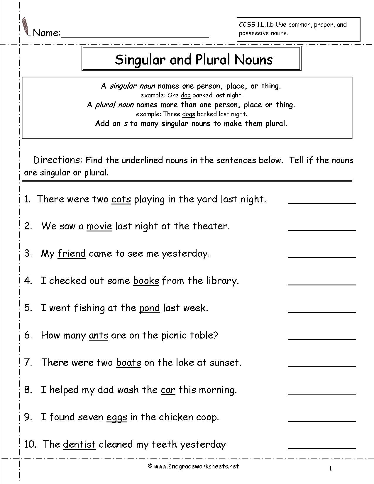 Plural Nouns Worksheet 5th Grade Singular and Plural Nouns Worksheets