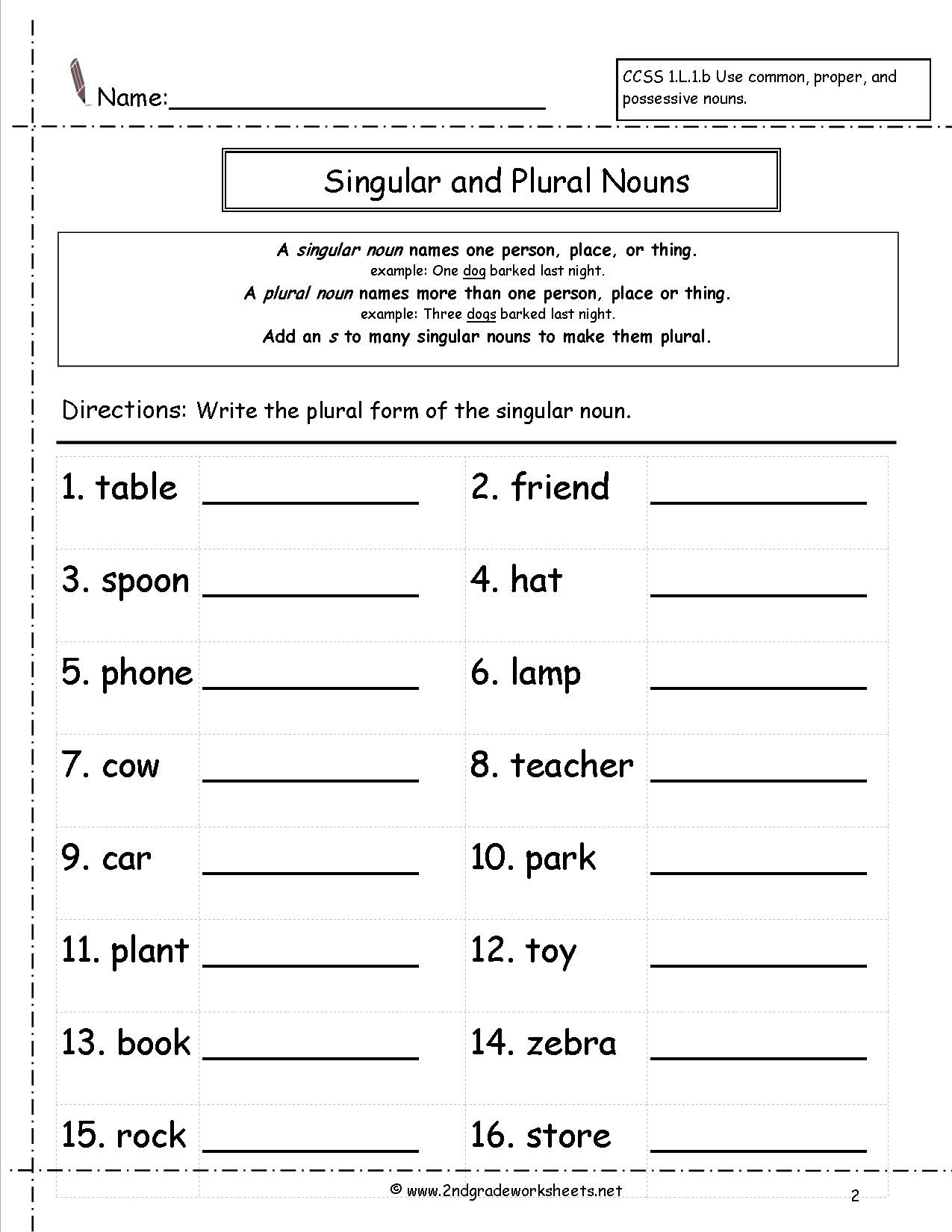 Plural Nouns Worksheet 5th Grade Singular and Plural Nouns Worksheets