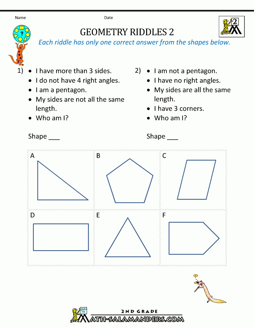 Polygon Worksheets 2nd Grade 7th Grade Geometry Worksheets