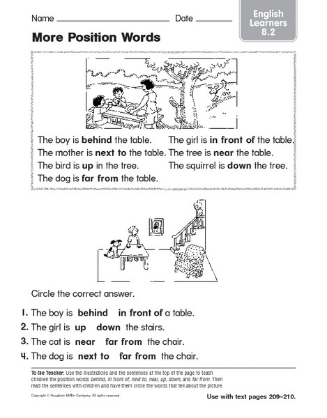 Positional Words Preschool Worksheets Position Words Worksheet for Grade 1 ÙÙ ÙØ³Ø¨Ù ÙÙ ÙØ ÙÙ Ø§ÙØµÙØ±