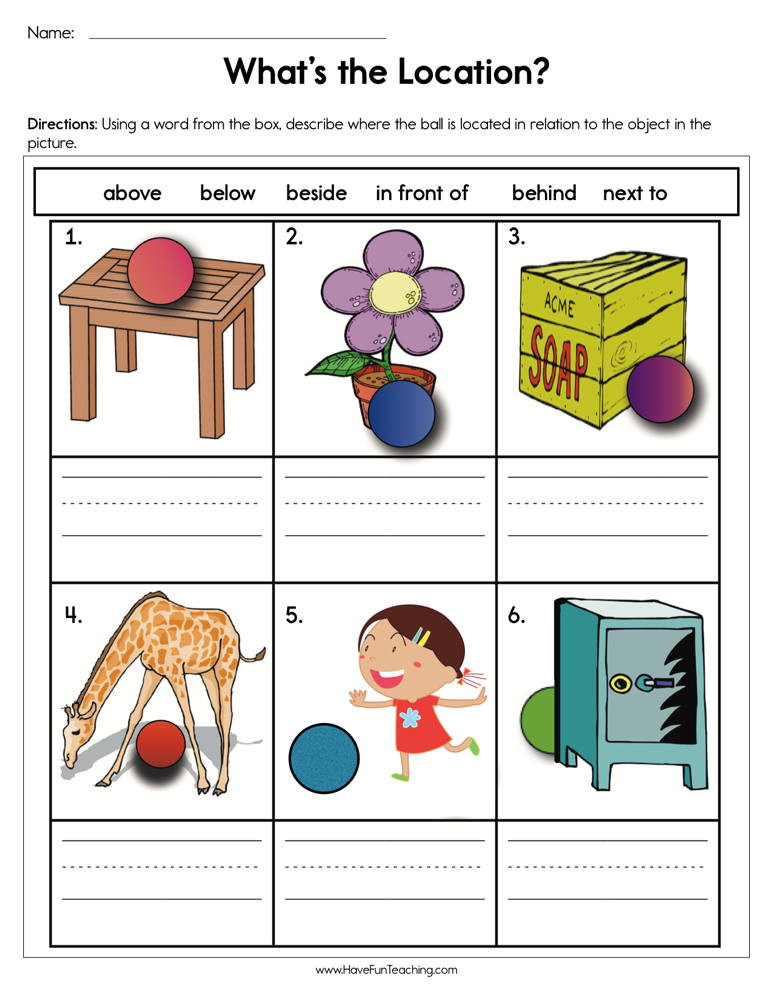 Positional Words Worksheet for Kindergarten What S the Location Worksheet