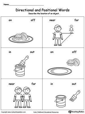 Positional Words Worksheets for Preschool Directional and Positional Words