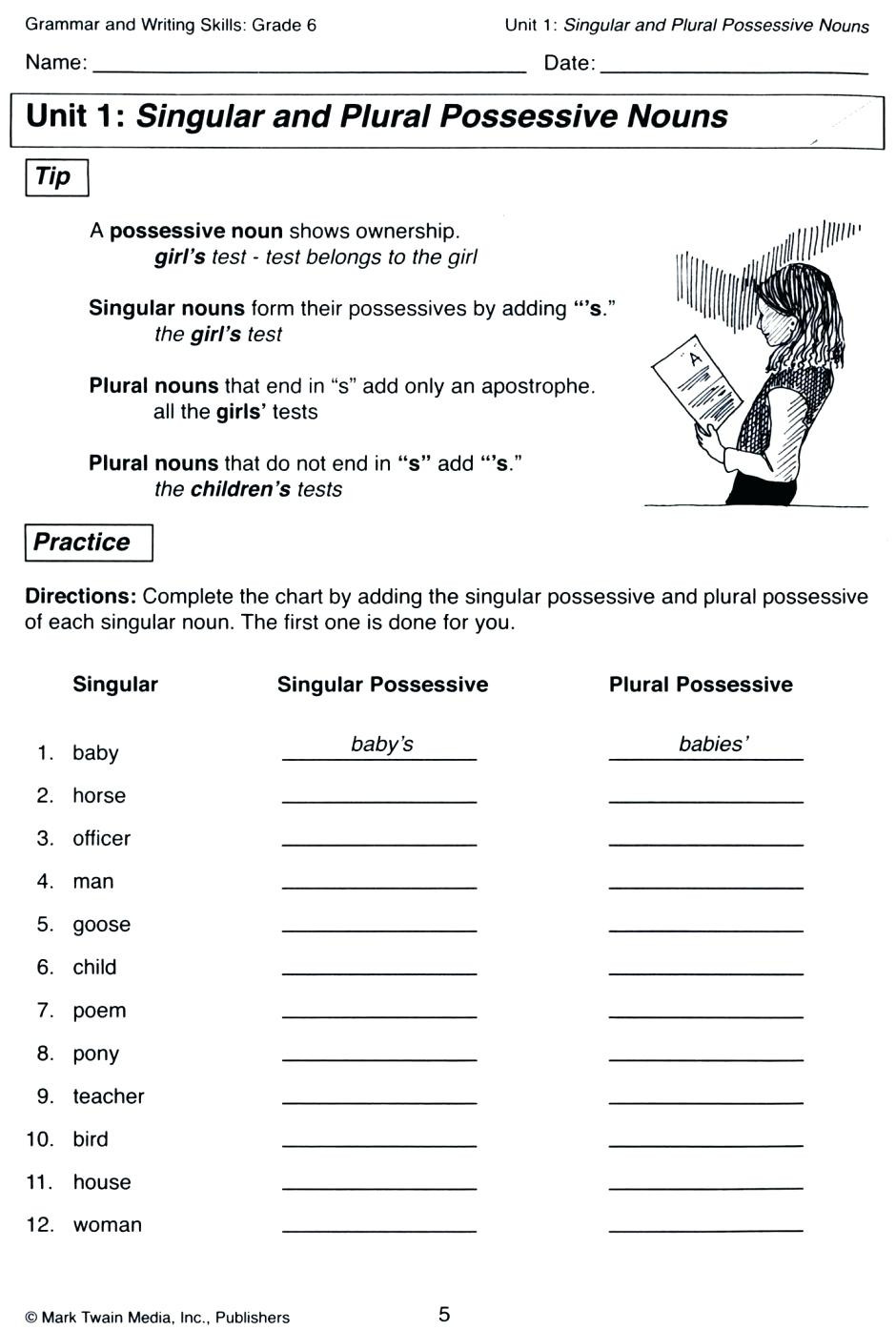 Possessive Pronoun Worksheet 3rd Grade Nouns and Pronouns Worksheets Ms Third Grade Singular and