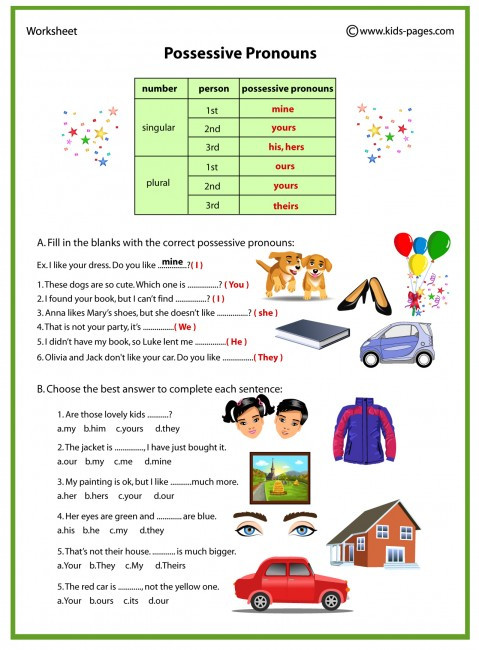 Possessive Pronouns Multiple Choice Worksheet