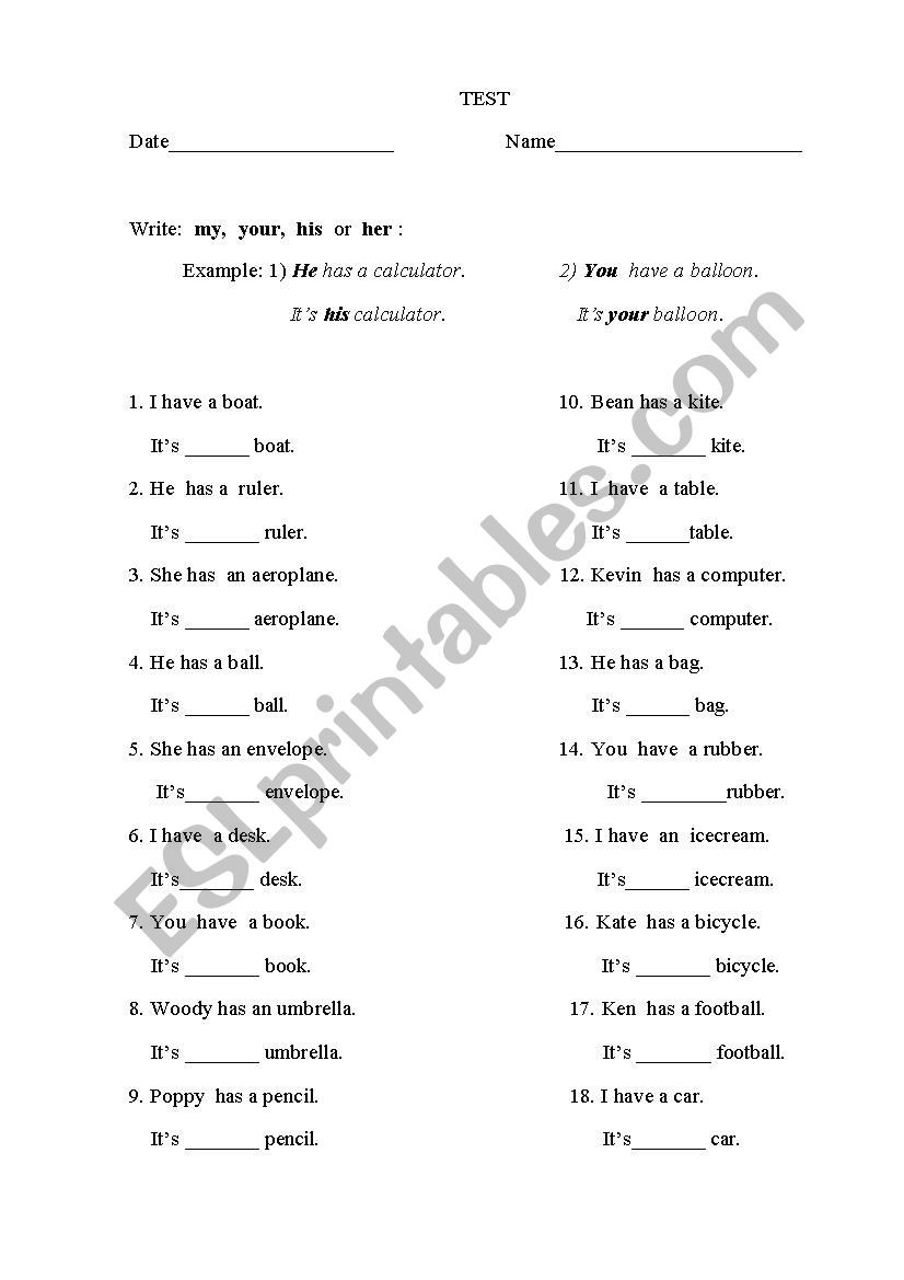 Possessive Pronoun Worksheets 5th Grade Test Possessive Pronouns Esl Worksheet by Aivengo