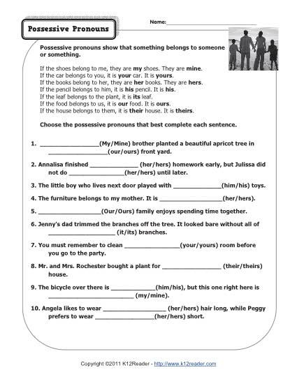 Possessive Pronouns Worksheet 3rd Grade Possessive Pronouns