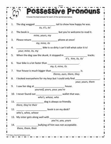 Possessive Pronouns Worksheet 5th Grade Possessive Pronoun Worksheet Worksheets