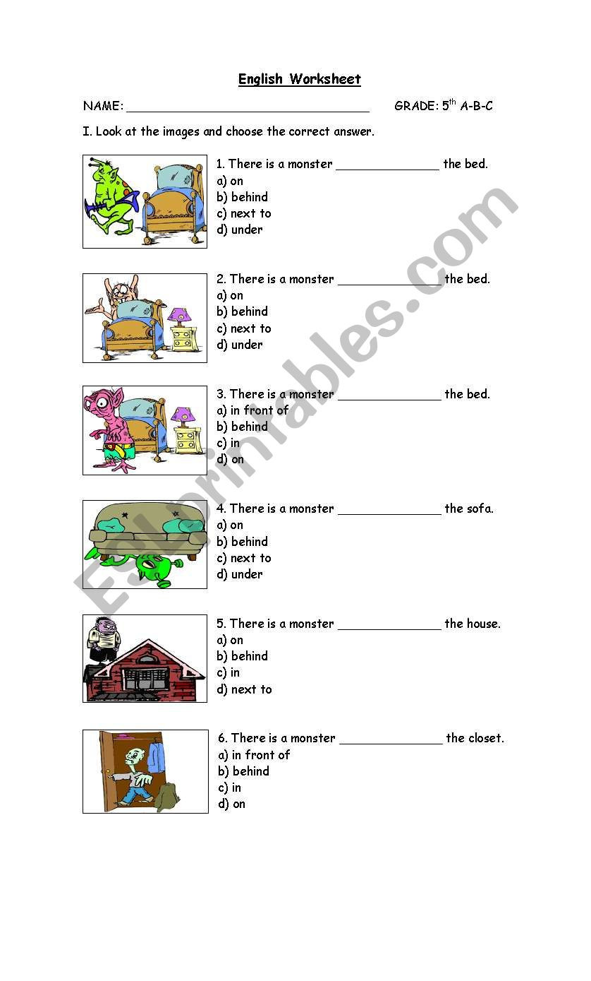 Preposition Worksheets for Grade 1 Prepositions Esl Worksheet by Cathypin