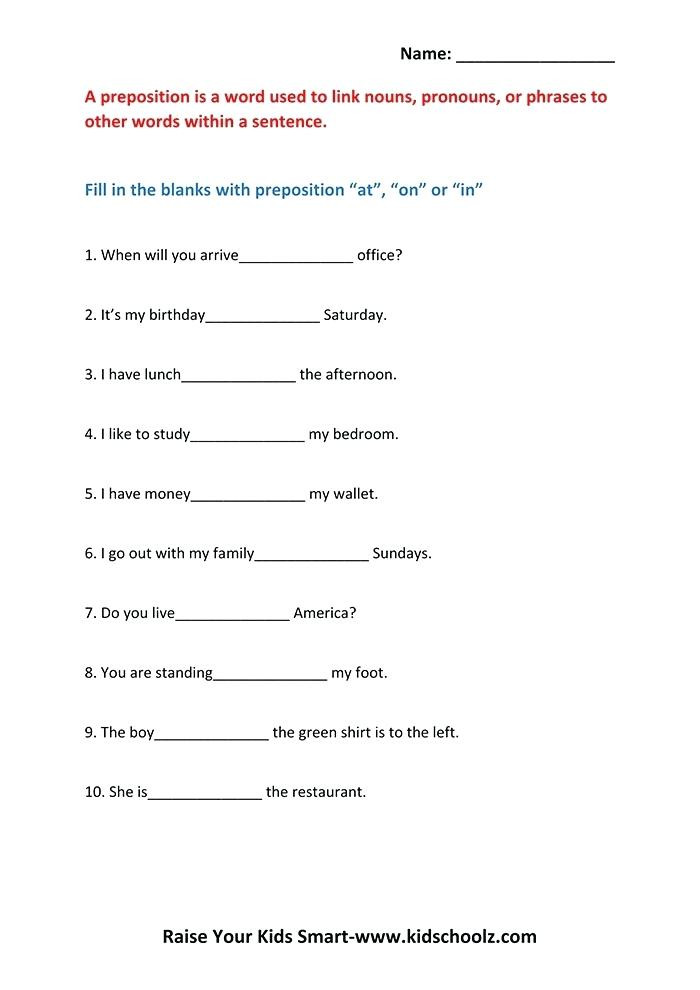 Preposition Worksheets for Grade 1 Worksheets On Prepositions for Grade 1 – Dailycrazynews