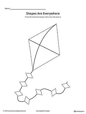 Preschool Diamond Shape Worksheets Diamond Shape Picture Tracing Worksheet