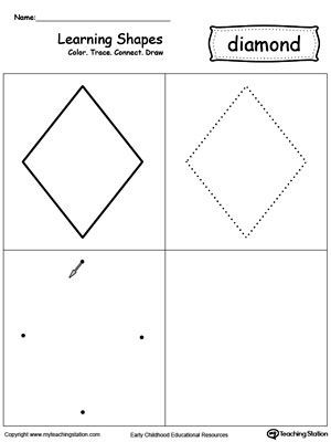 Preschool Diamond Shape Worksheets Learning Shapes Color Trace Connect and Draw A Diamond