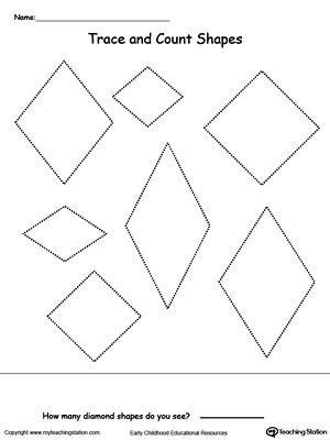 Preschool Diamond Shape Worksheets Trace and Count Diamond Shapes