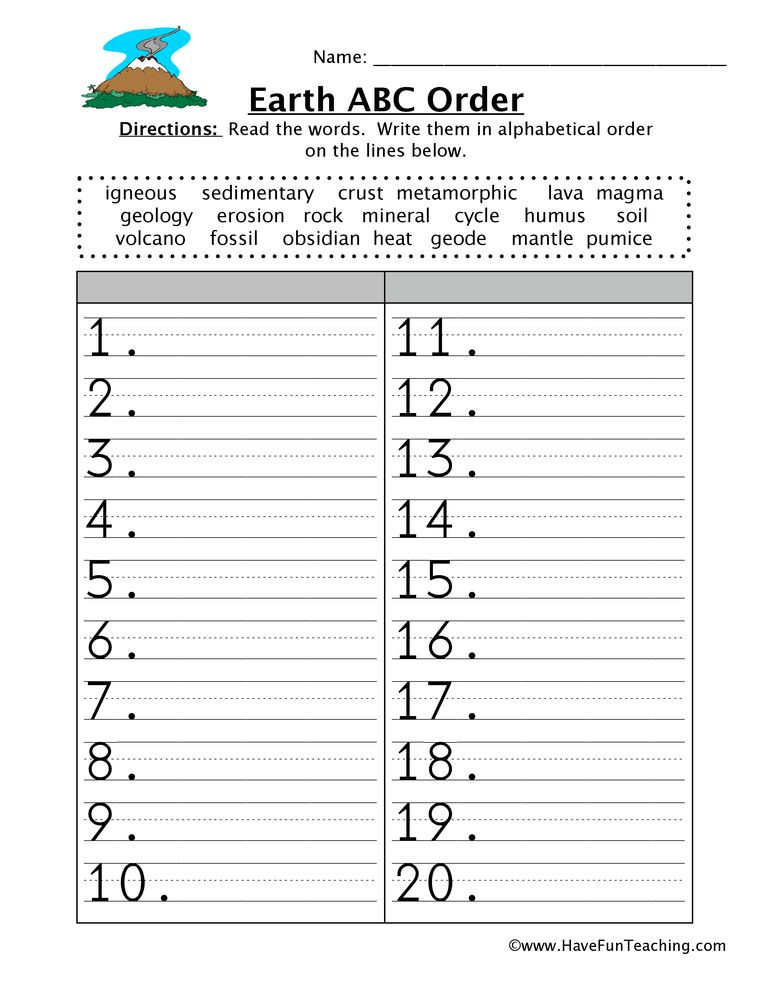Printable Abc order Worksheets Alphabetical order Worksheet Earth