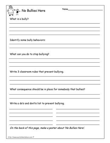 Printable Bullying Worksheets Anti Bully Questionnaire