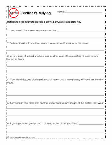 Printable Bullying Worksheets Bullying or Conflict Worksheet Worksheets