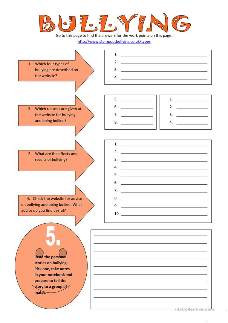 Printable Bullying Worksheets English Esl Bullying Worksheets Most Ed 45 Results