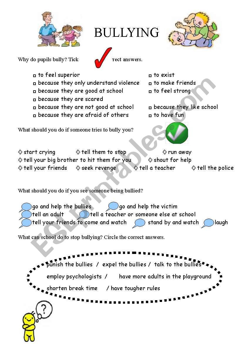 Printable Bullying Worksheets School Bullying Esl Worksheet by Aneliz