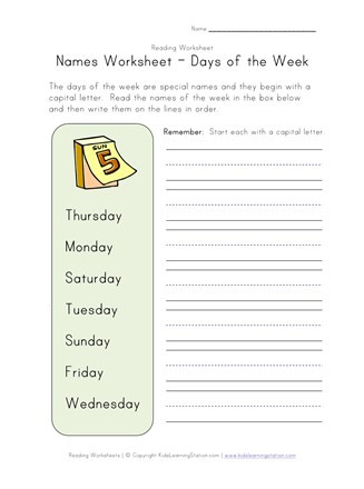 Printable Capitalization Worksheets Capitalize Days Of the Week