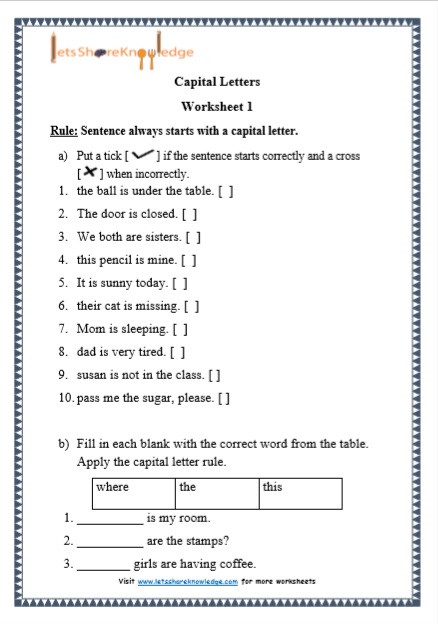 Printable Capitalization Worksheets Grade 1 Grammar Capital Letters Printable Worksheets Lets