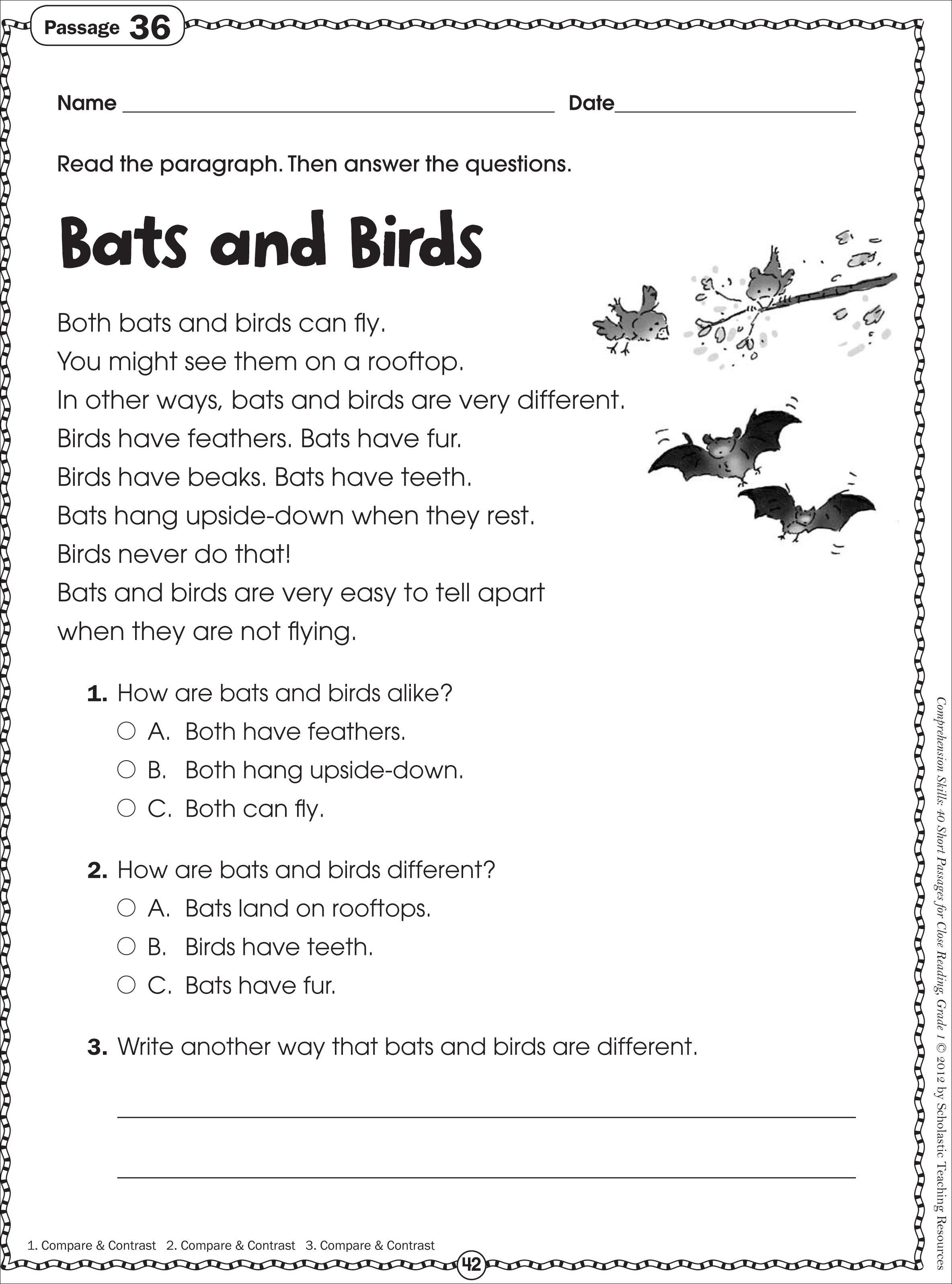 Printable First Grade Reading Worksheets Free Printable Reading Prehension Worksheets for