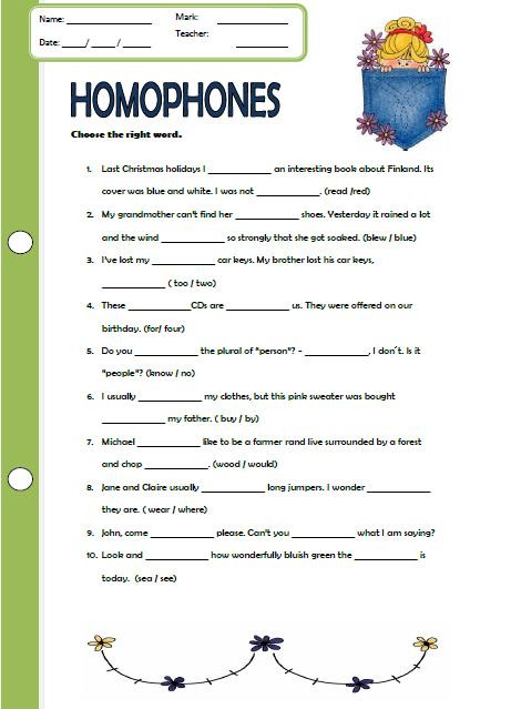 Printable Homophone Worksheets Homophones Worksheet