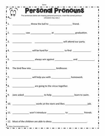 Printable Pronouns Worksheets Personal Pronouns Worksheets