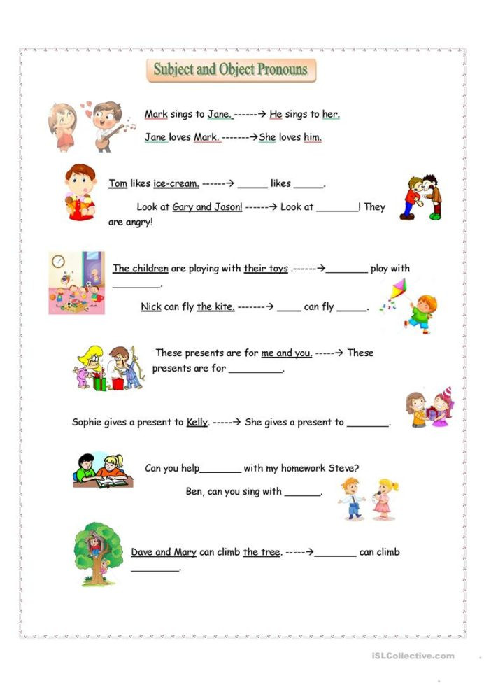 Printable Pronouns Worksheets Subject and Object Pronouns English Esl Worksheets for
