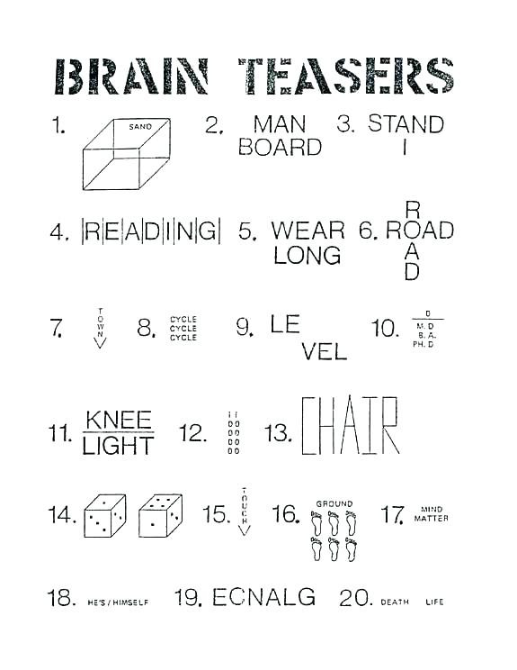 Printable Rebus Puzzles for Kids Brain Puzzles Printable Free Printable Brain Teasers Adults