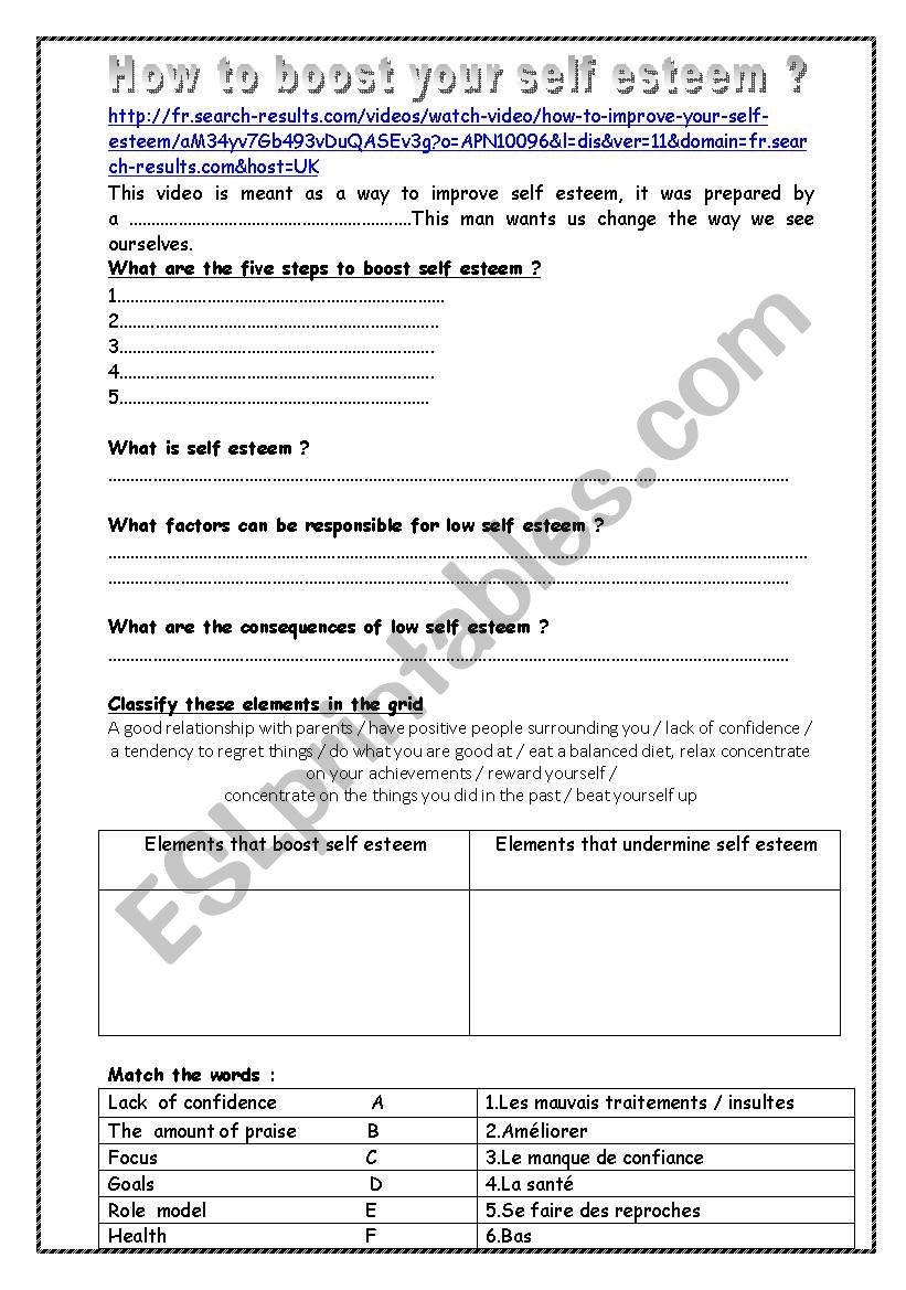 Printable Self Esteem Worksheets How to Boost Your Self Esteem Esl Worksheet by Fab976