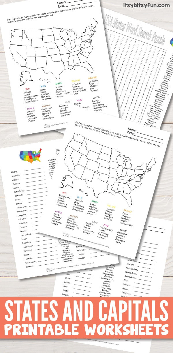 Printable State Capitals Quiz States and Capitals Worksheets Itsy Bitsy Fun