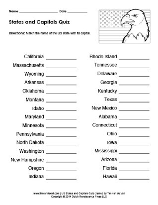 Printable States and Capitals Quiz Free Printable States and Capitals Test