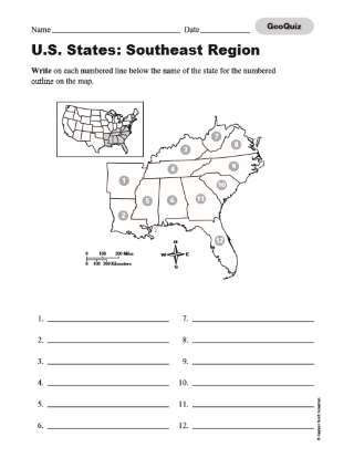 Printable States and Capitals Quiz Quiz southeast United States Printable 3rd 8th Grade