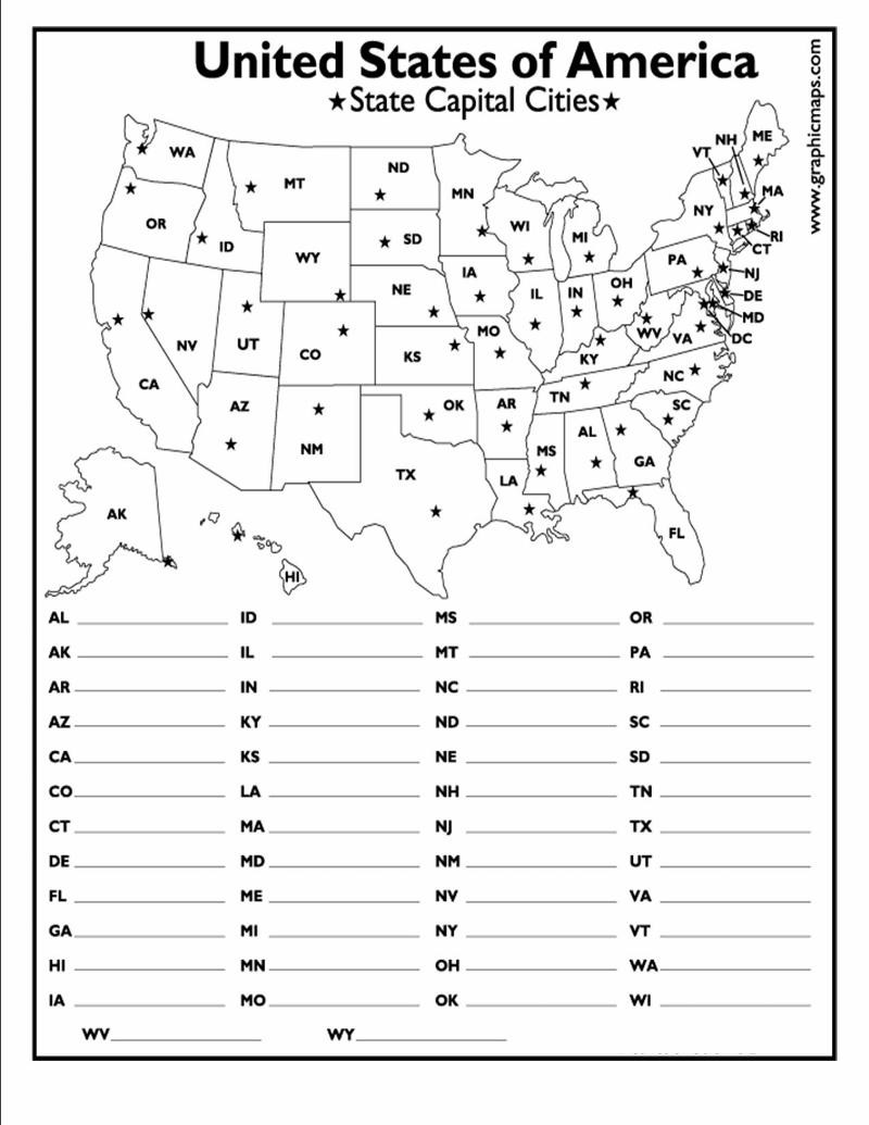 Printable States and Capitals Quiz United States Us Map Printable Quiz