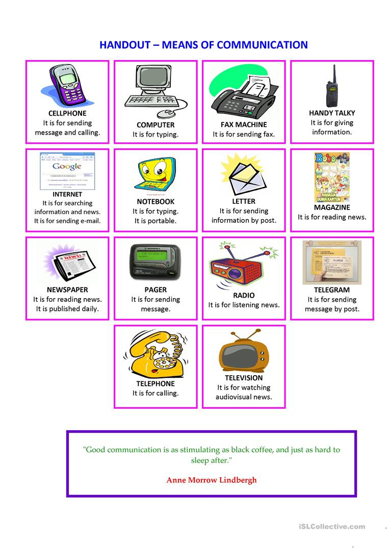 Printable Typing Worksheets Handout Means Of Munication English Esl Worksheets for