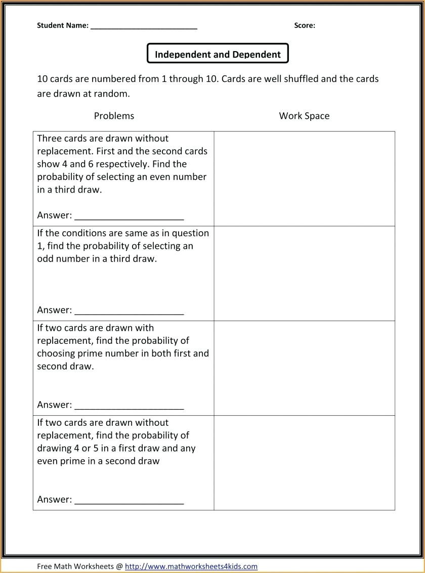 Probability Worksheet 4th Grade Sixth Grade Math Worksheets for Download Sixth Grade Math