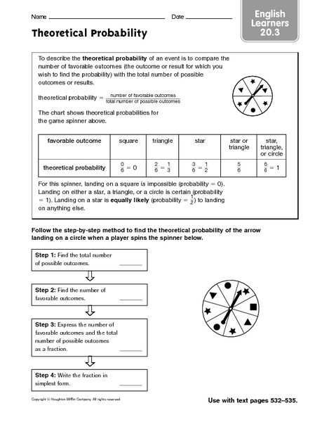 Probability Worksheet 5th Grade English Learners theoretical Probability Worksheet for 5th