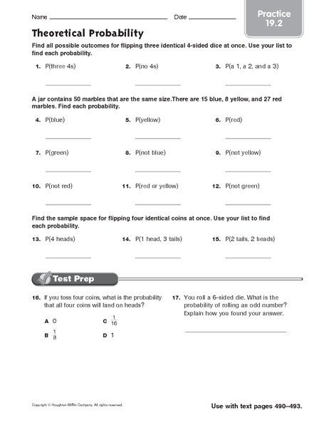 Probability Worksheet 5th Grade theoretical Probability Practice Worksheet for 5th 6th