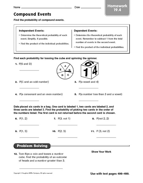 Probability Worksheet 6th Grade Pound events Finding the Probability Worksheet for 6th