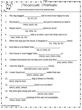 Pronoun Worksheets 5th Grade Possessive Pronoun Worksheet