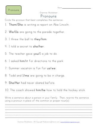 Pronoun Worksheets for 2nd Grade Choose the Pronoun 2nd Grade Pronoun Worksheet 1