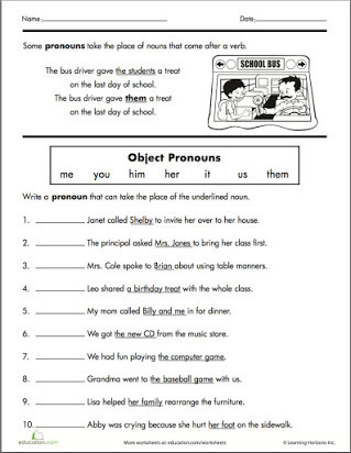 Pronoun Worksheets for 2nd Grade Free Worksheets Subject Pronouns