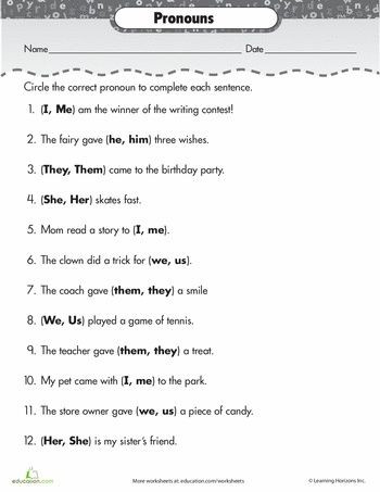 Pronoun Worksheets for 2nd Grade Paper Sentence for Class 1