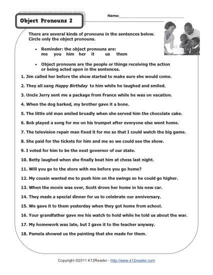 Pronoun Worksheets for 2nd Graders Object Pronouns 2