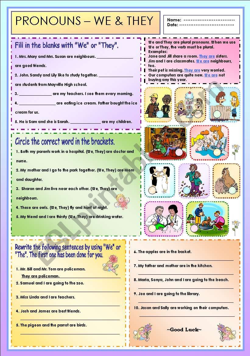 Pronoun Worksheets for Kindergarten Free Pronouns We &amp; they Esl Worksheet by Ayrin
