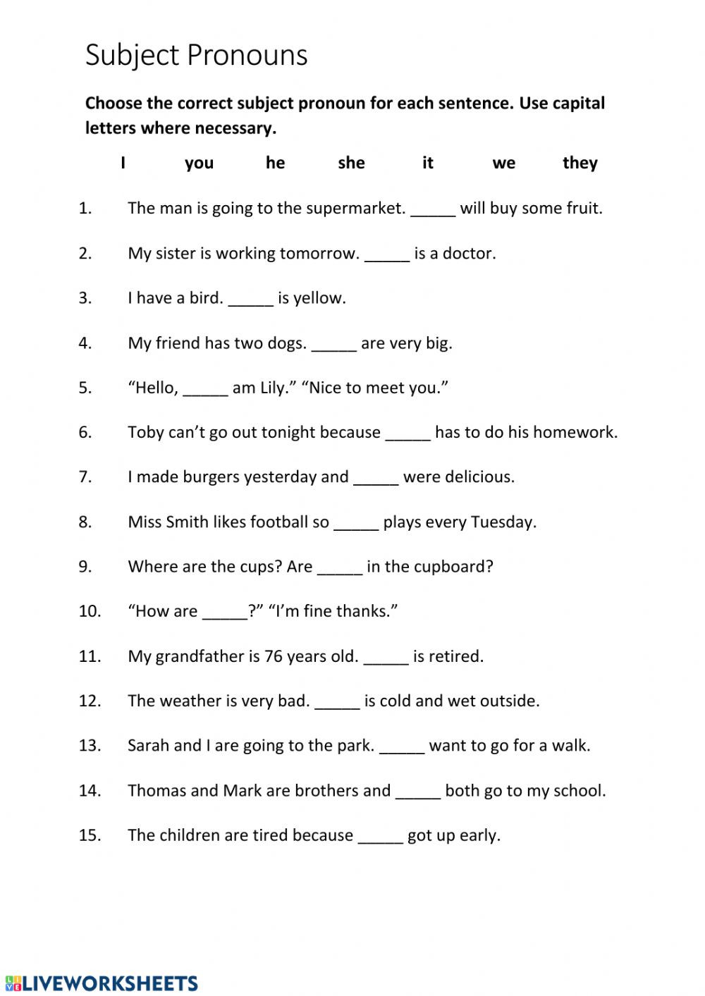 Pronoun Worksheets Second Grade Subject Pronouns Interactive Worksheet