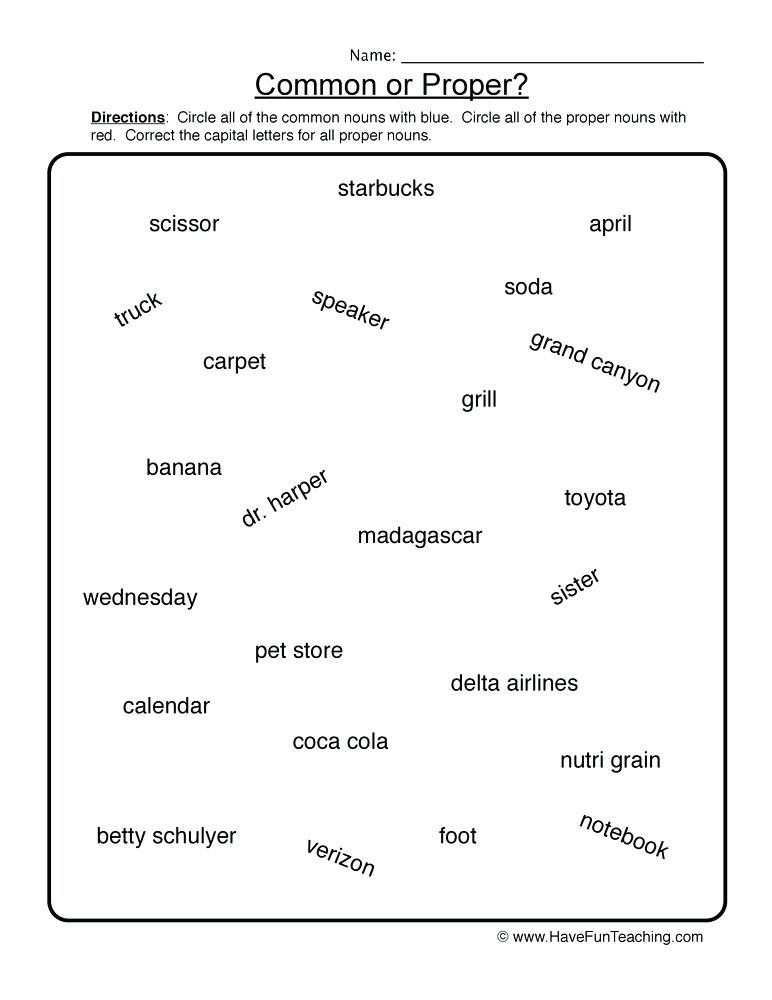 Proper Nouns Worksheet 2nd Grade 2nd Grade Noun Worksheets Download Free Educational