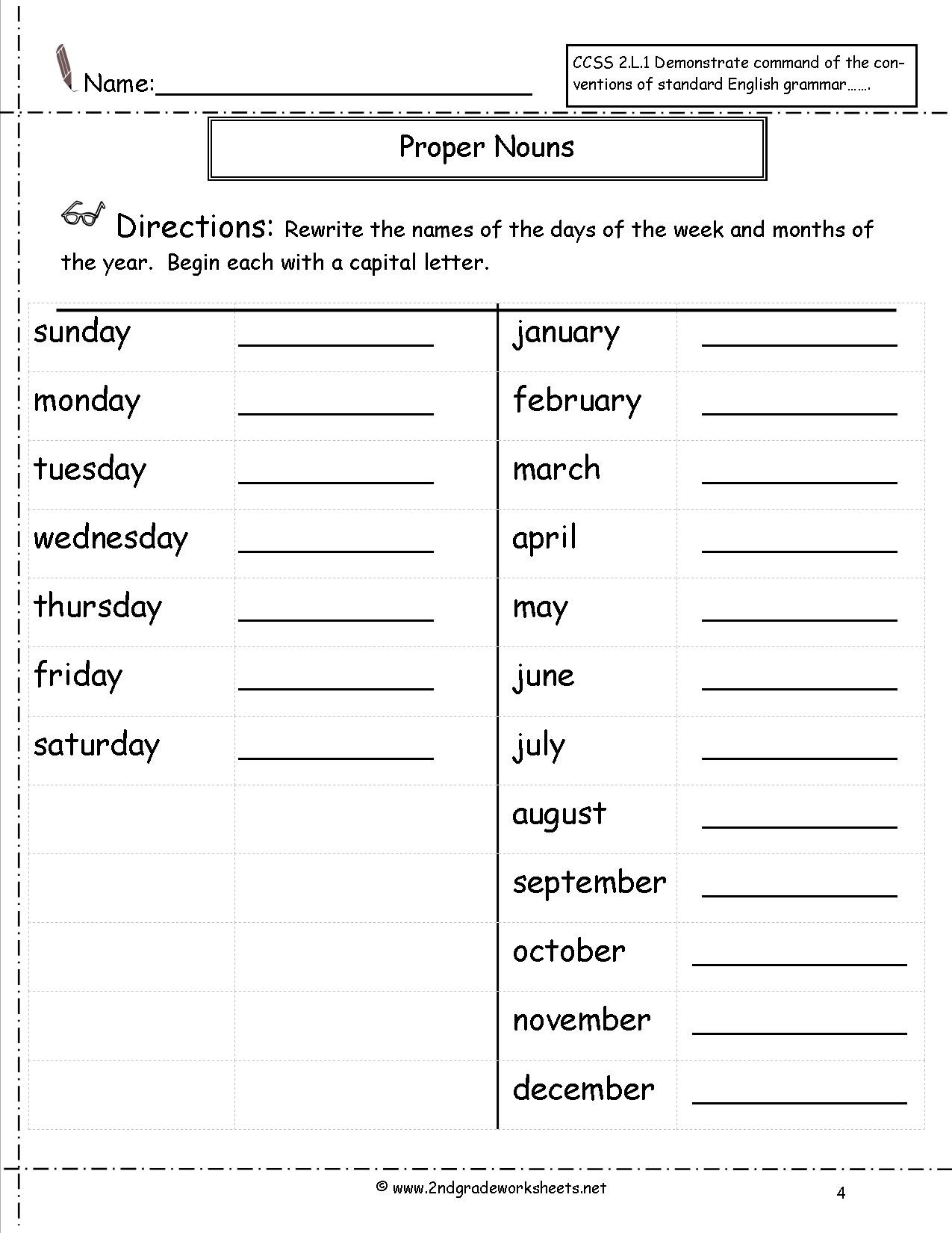 Proper Nouns Worksheet 2nd Grade Mon and Proper Nouns Worksheet